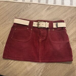 Y2K Bongo Corduroy Mini Skirt with Embossed Cream Belt